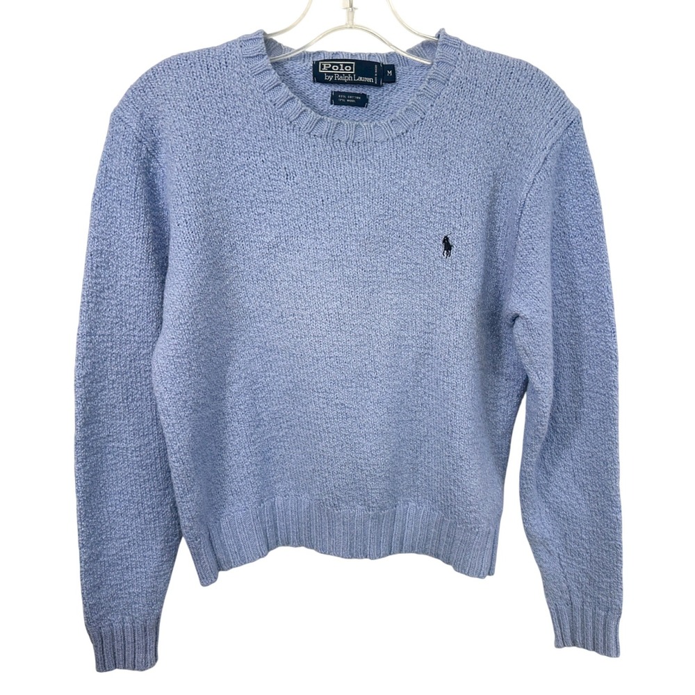 Polo Ralph Lauren Medium Sweater Pullover Blue Cotton Wool Crewneck Preppy 561
